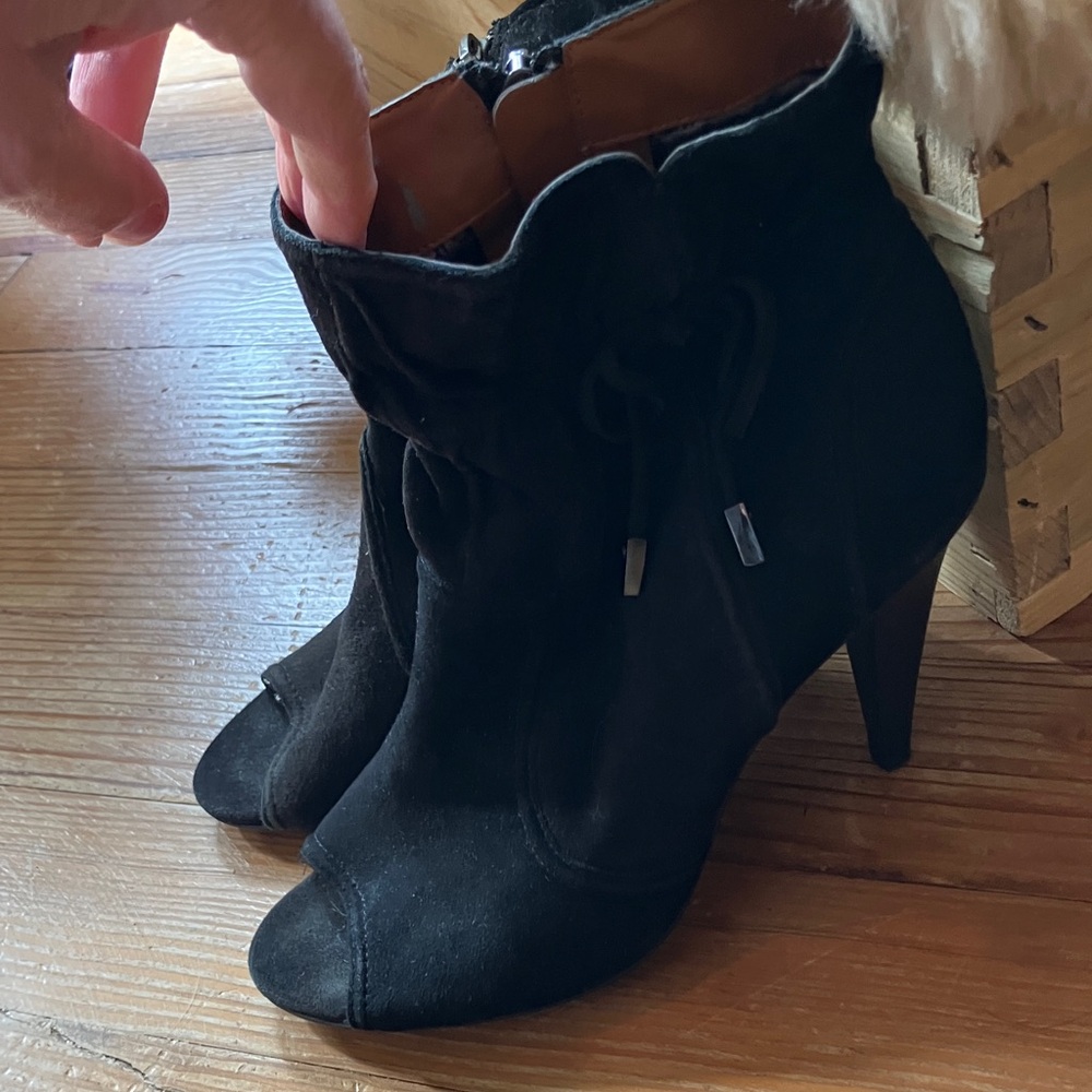 Calvin Klein Black Suede Peep-Toe Ankle Booties - Picture 8 of 8